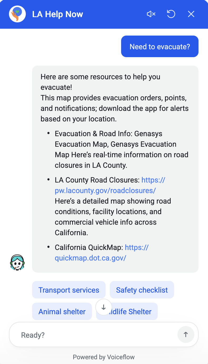 Lala AI Assistant - Evacuation resources